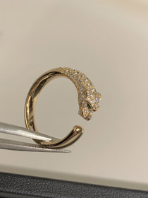 Cartier half diamond leopard micro inlaid ring-3556  